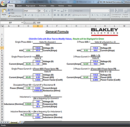 فرمولهای پرکاربرد مهندسی برق در یک صفحه اکسل